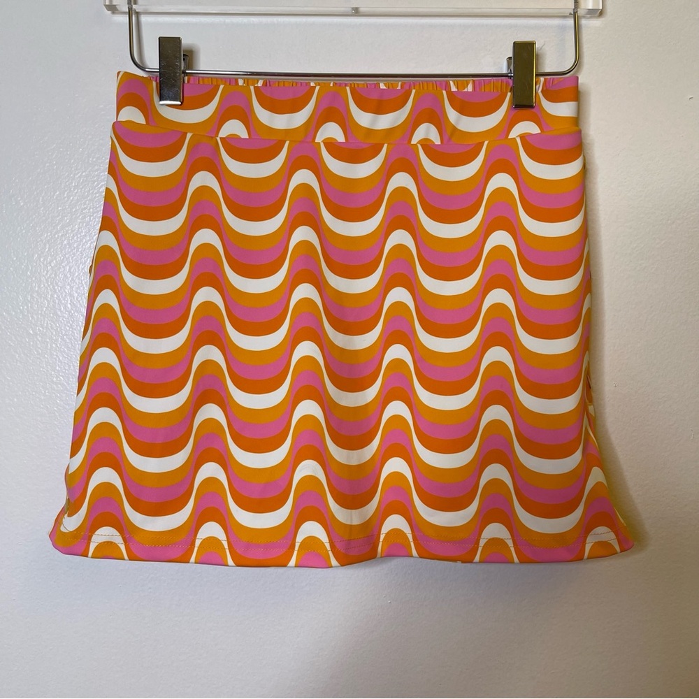 Marie Birdie Girls Large (16Y) Tennis Golf Skirt Skort Pink Orange Snap Button